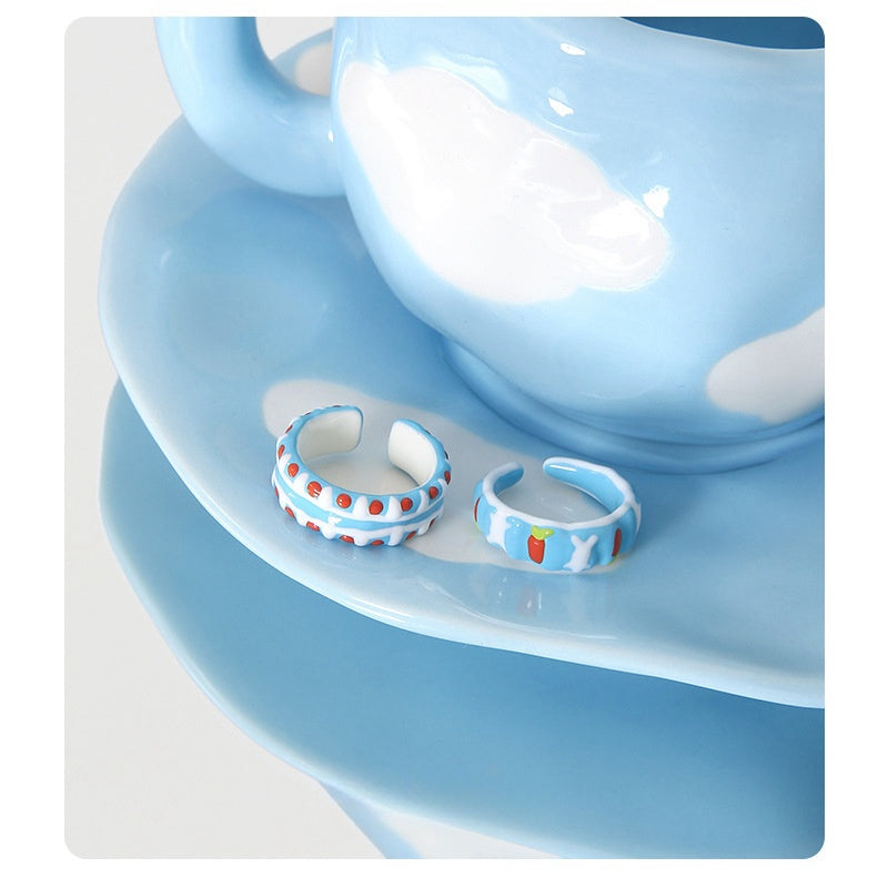 Y2K Cute Blue Sweet Hand Drip Ring