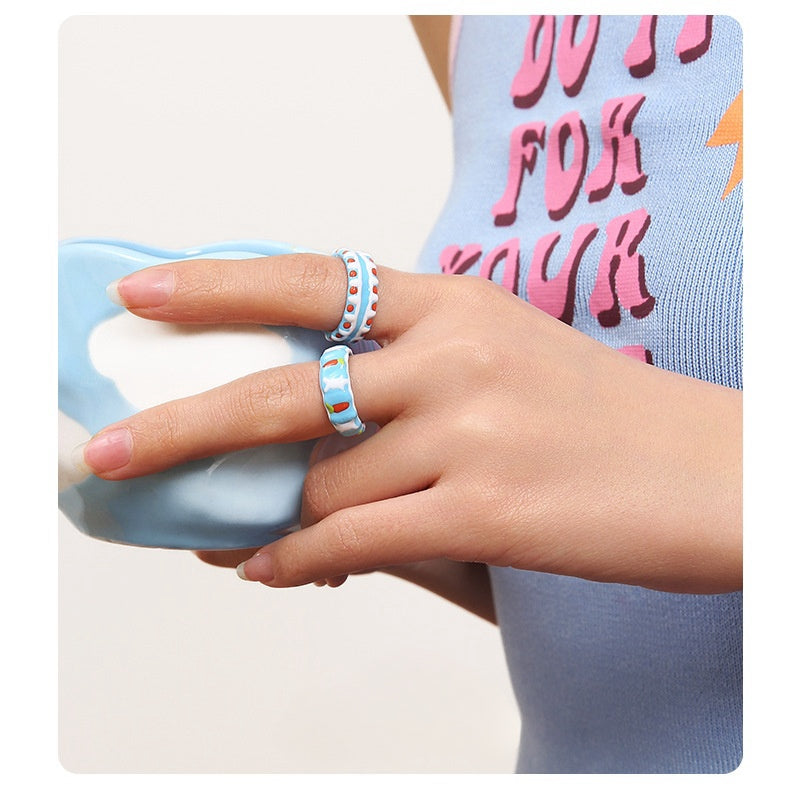 Y2K Cute Blue Sweet Hand Drip Ring