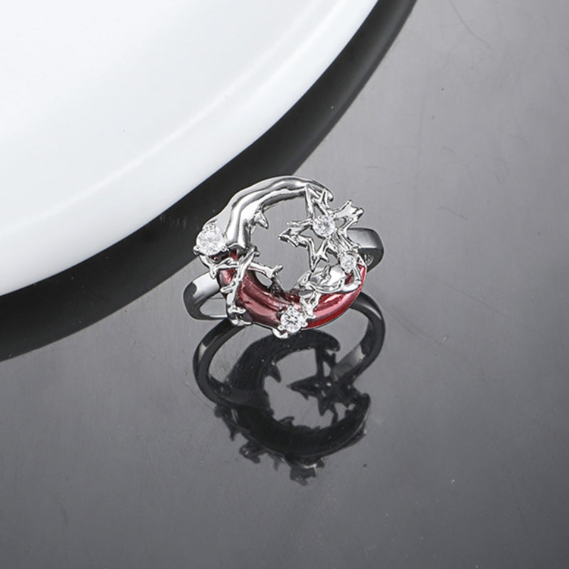 Red Half Moon Metal Shining Star Ring