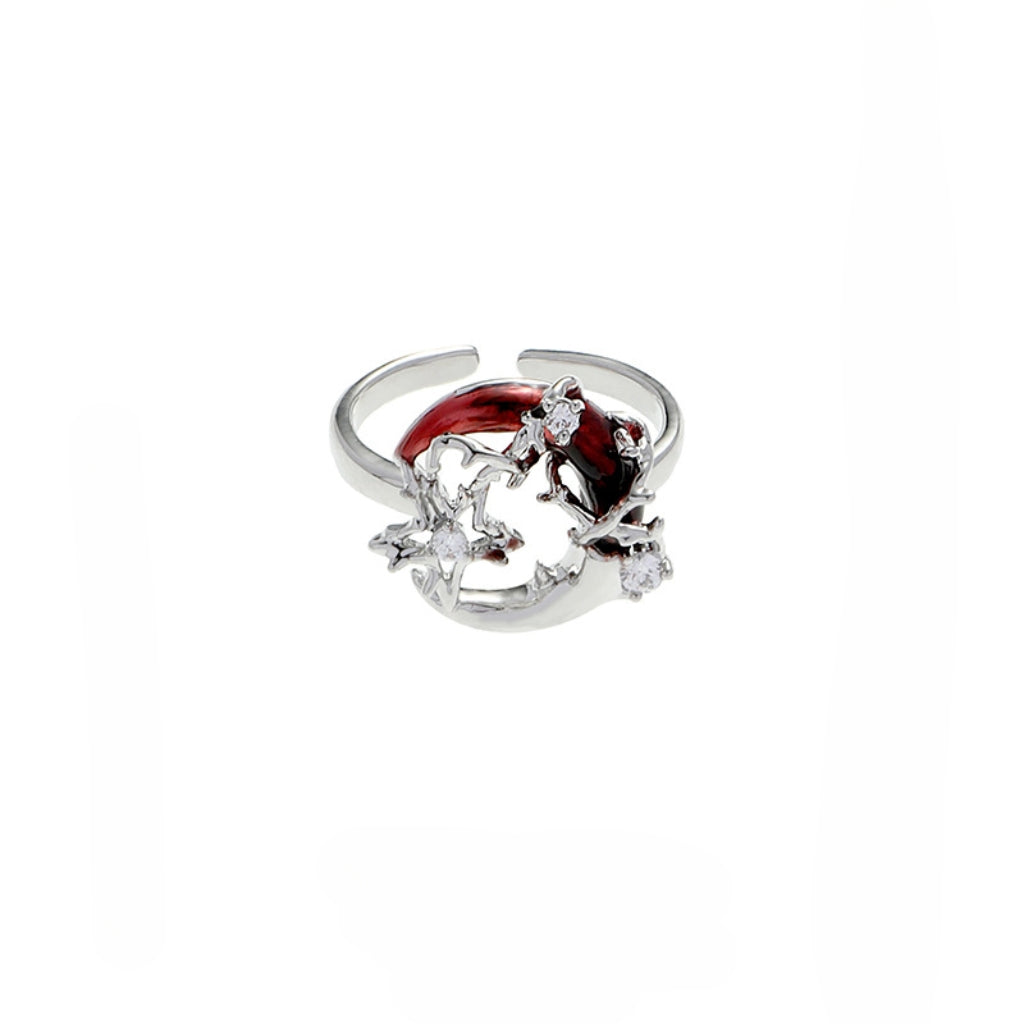 Red Half Moon Metal Shining Star Ring