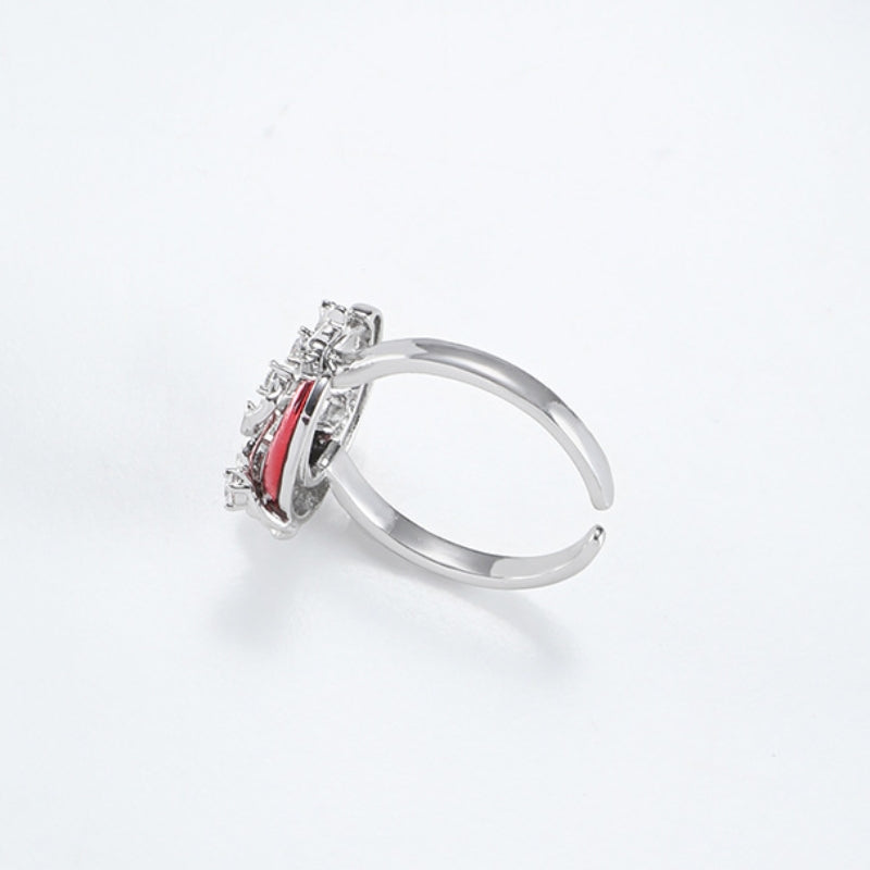 Red Half Moon Metal Shining Star Ring