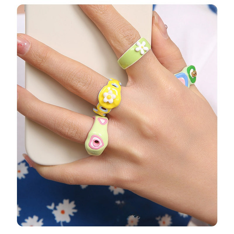 Y2k Green  with Pink Heart Ring