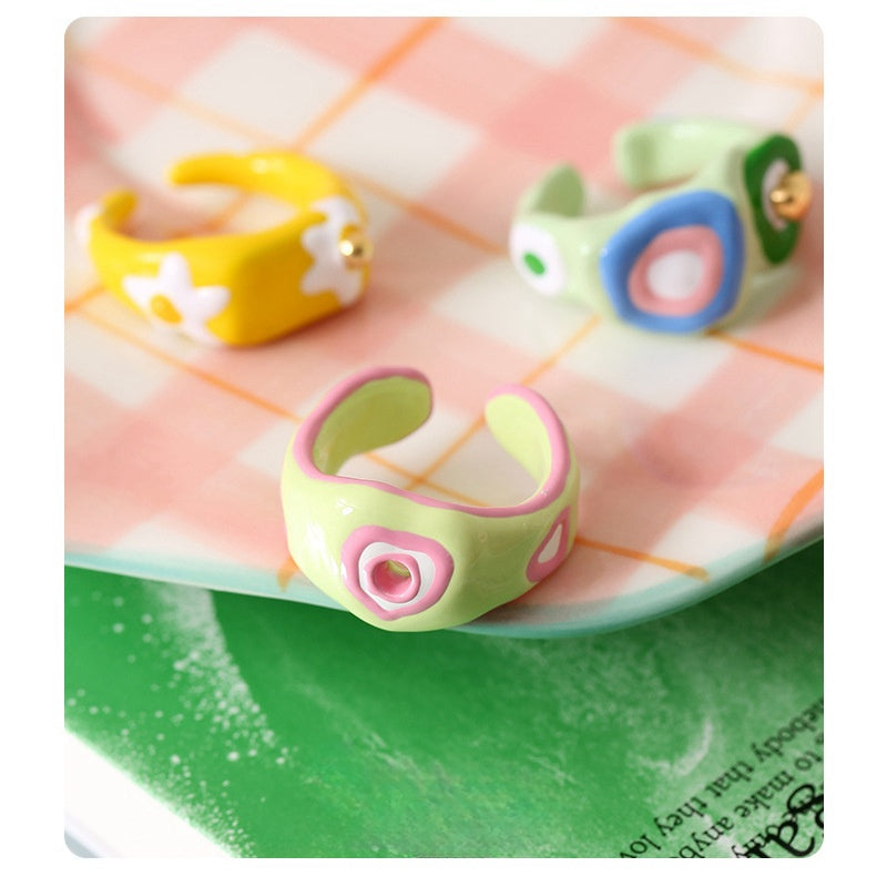 Y2k Green  with Pink Heart Ring