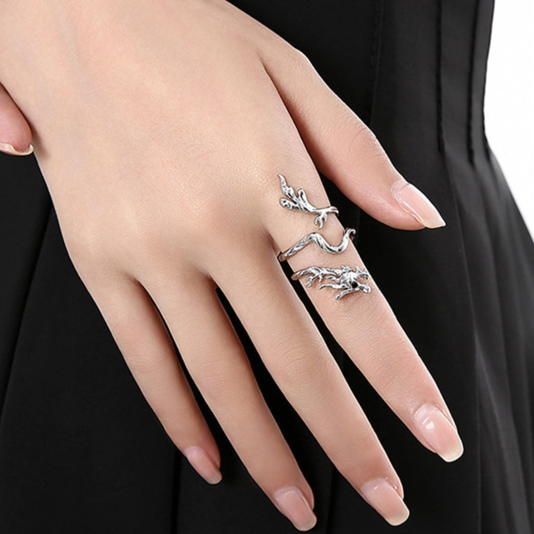 Designer Unisex Silver Metal Dragon Ring