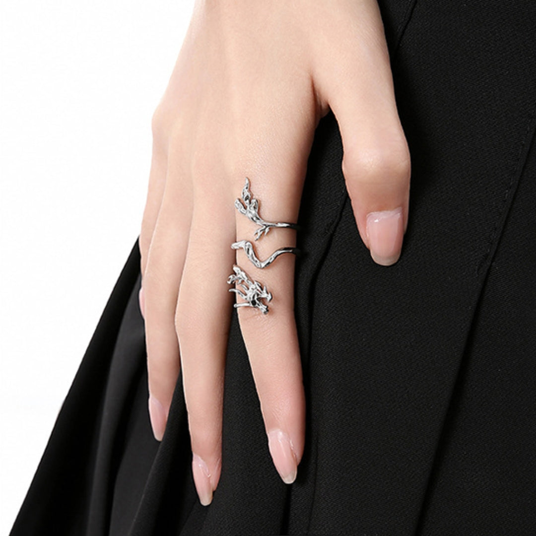 Designer Unisex Silver Metal Dragon Ring