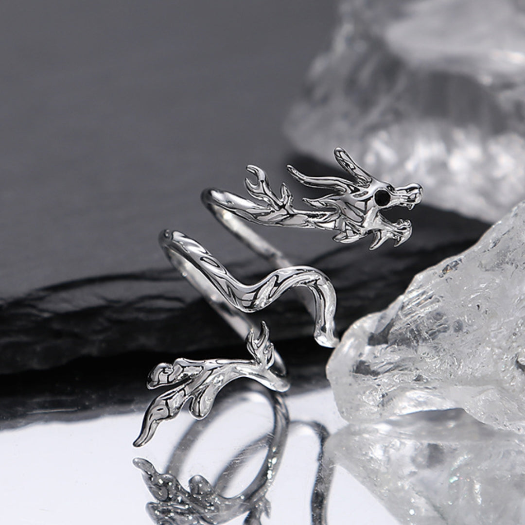 Designer Unisex Silver Metal Dragon Ring