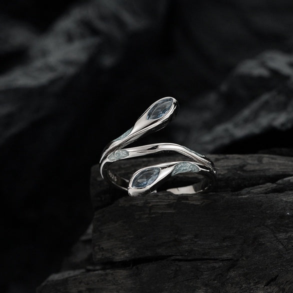 Designer S925 Silver Blue Snake Open Ring