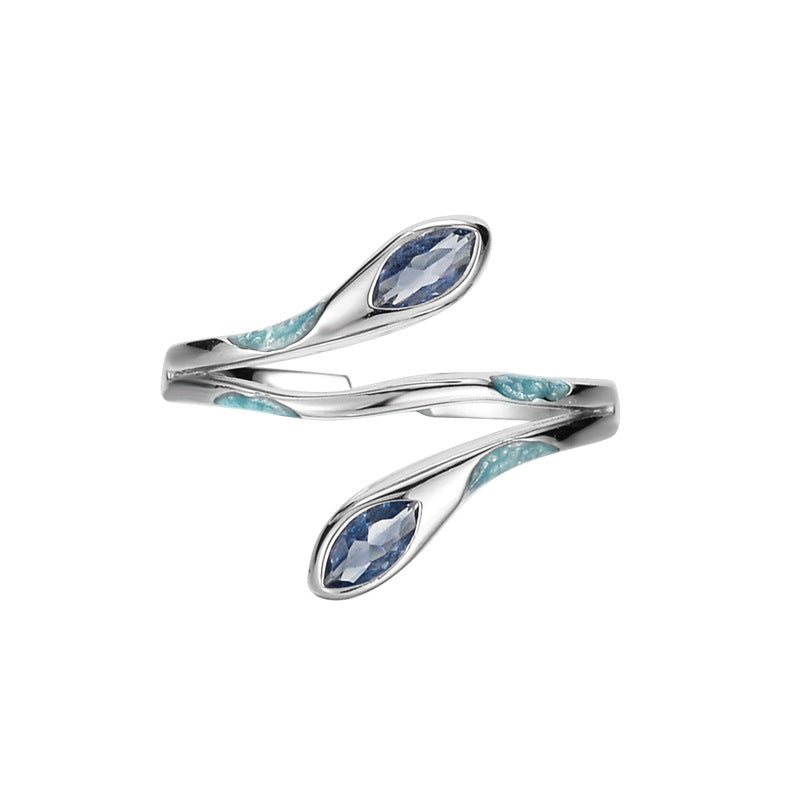 Designer S925 Silver Blue Snake Open Ring