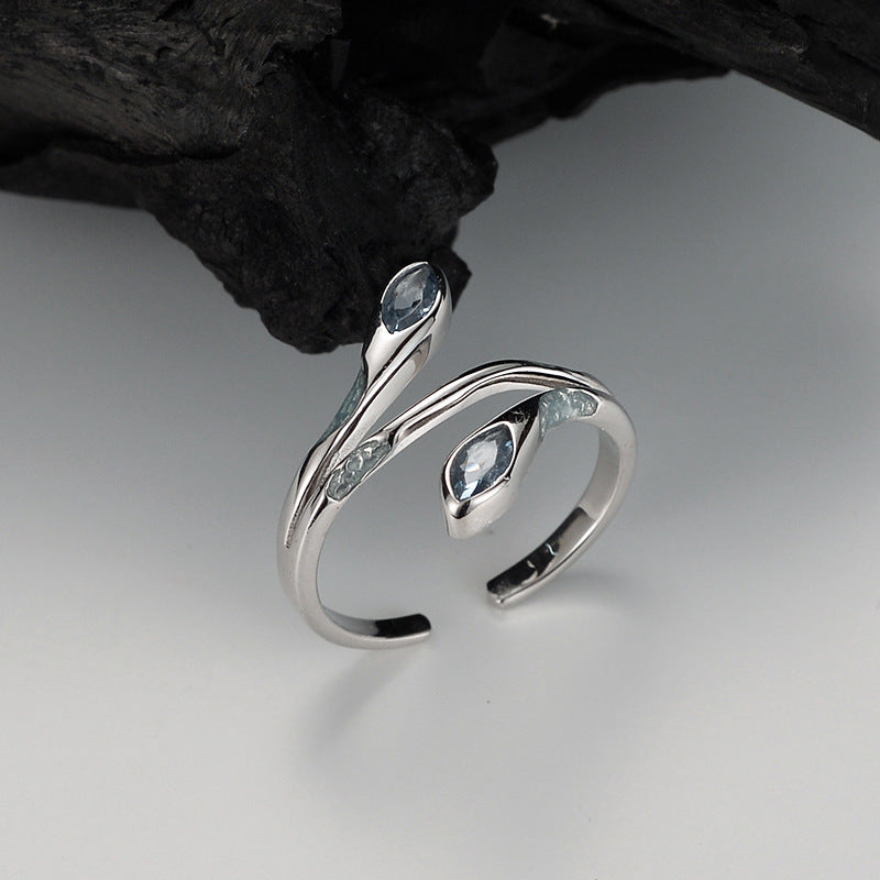 Designer S925 Silver Blue Snake Open Ring