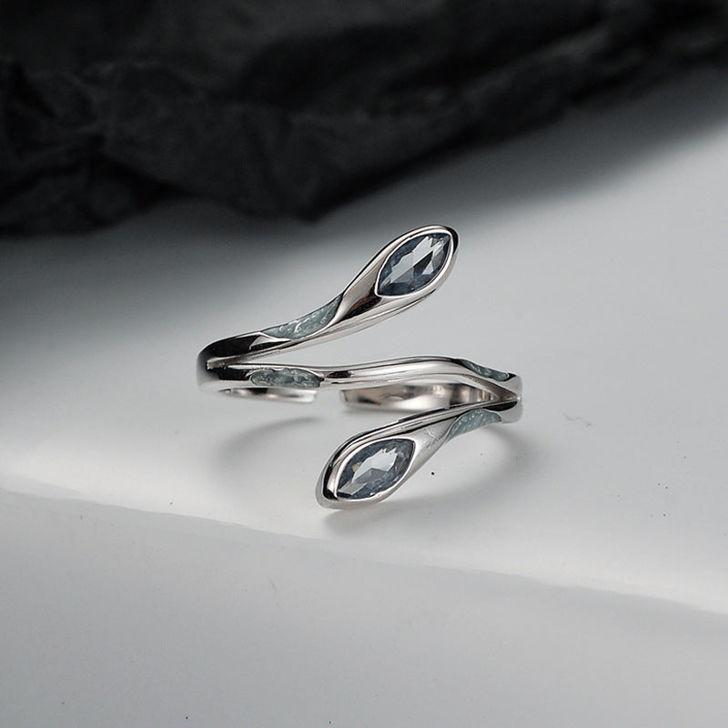 Designer S925 Silver Blue Snake Open Ring