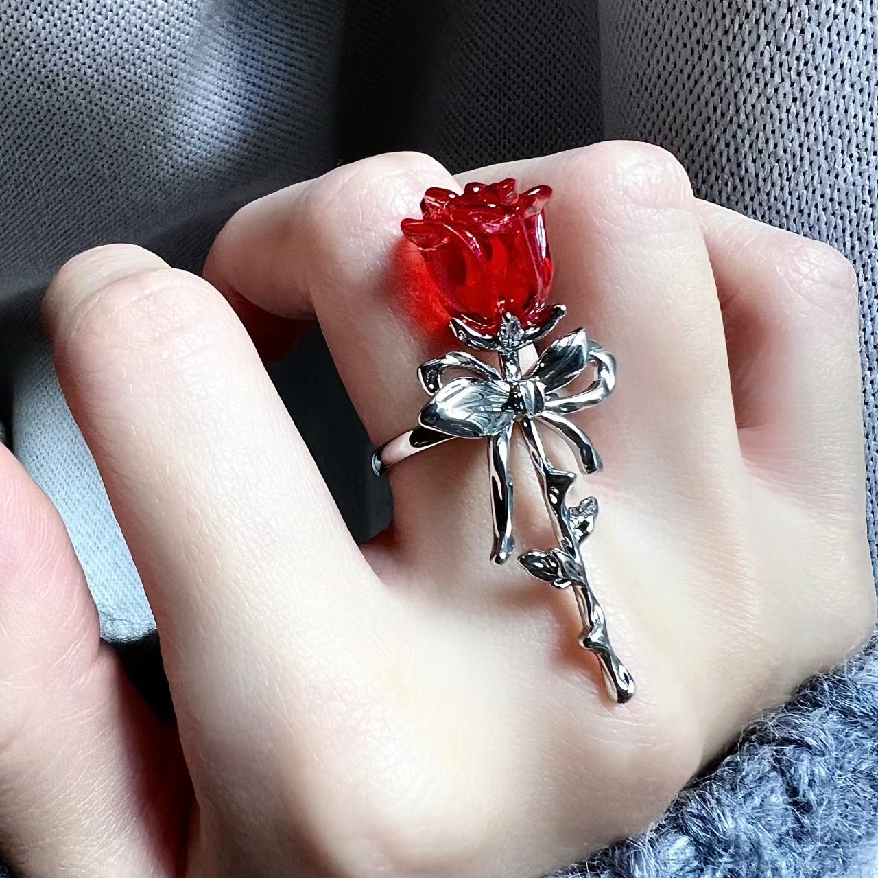 Chic Girl Y2K Rose Bow Ring