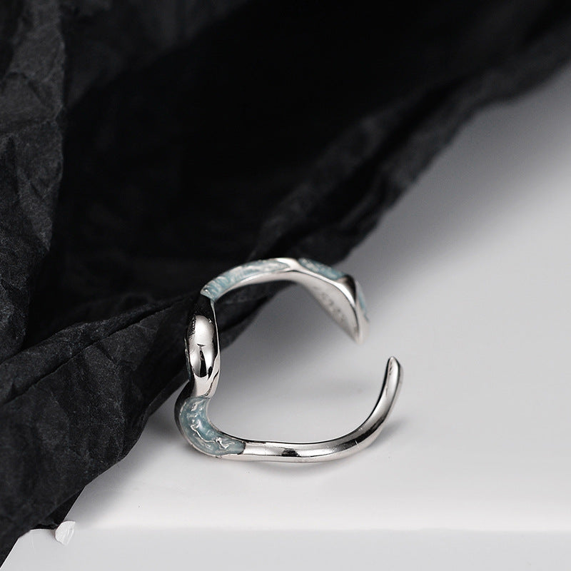 S925 Silver Blue Unique Snake Open Ring