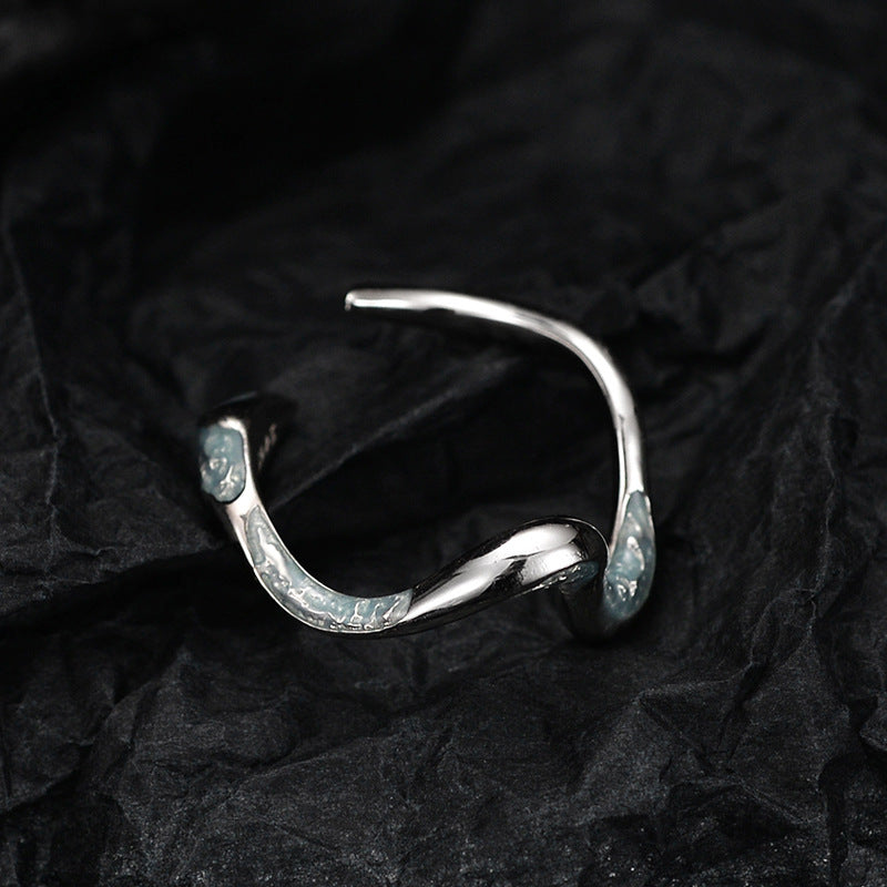 S925 Silver Blue Unique Snake Open Ring