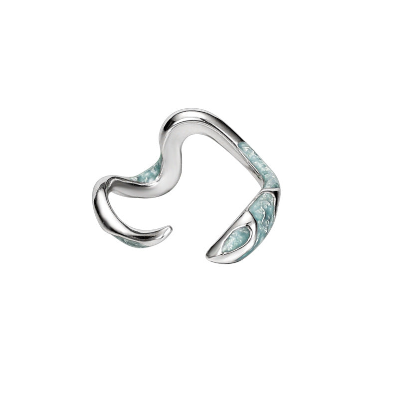 S925 Silver Blue Unique Snake Open Ring