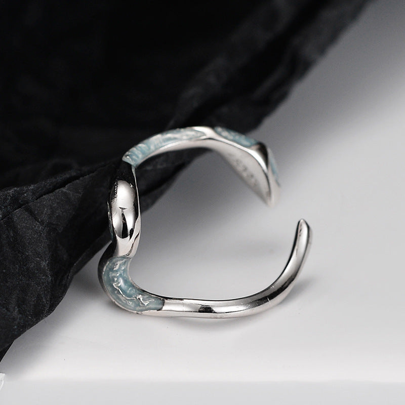 S925 Silver Blue Unique Snake Open Ring