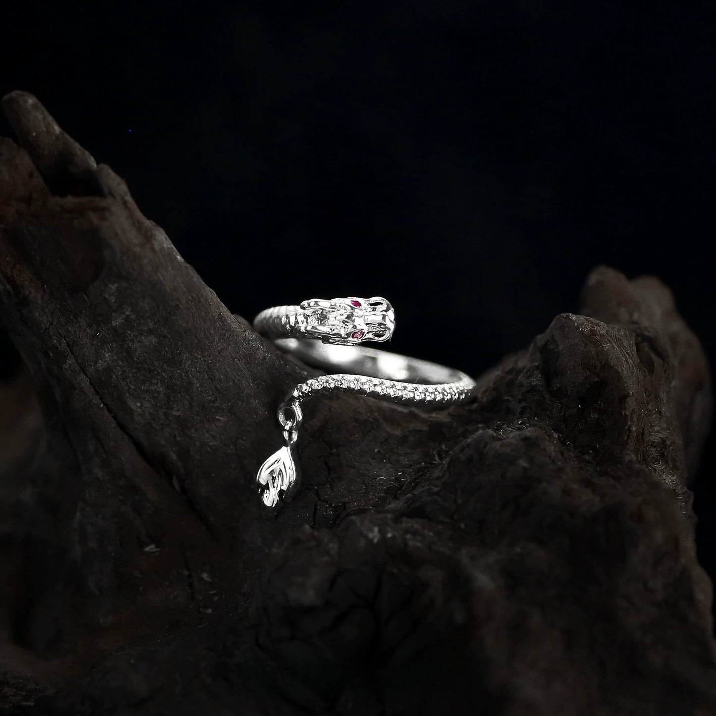 Designer Chic S925 Silver Dragon Twining Ring