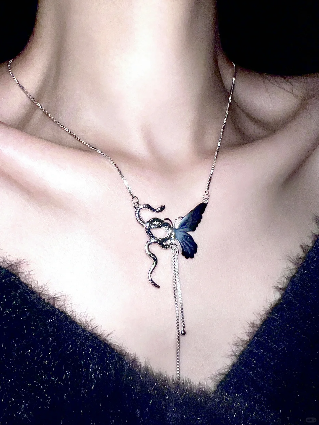 Unique Unisex Blue Butterfly & Snake Necklace