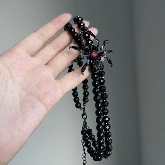 Black Spider Beads Choker Necklace Bracelet