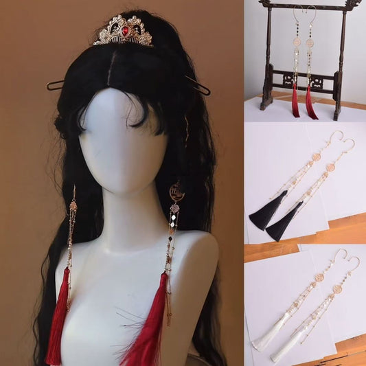 Xie Lian & Hua Cheng Pearl  Designer Long Tassel Ear Cuff (A pair)