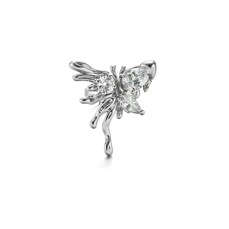 Girls Cute Silver Rhinestone Butterfly Ear Cuff