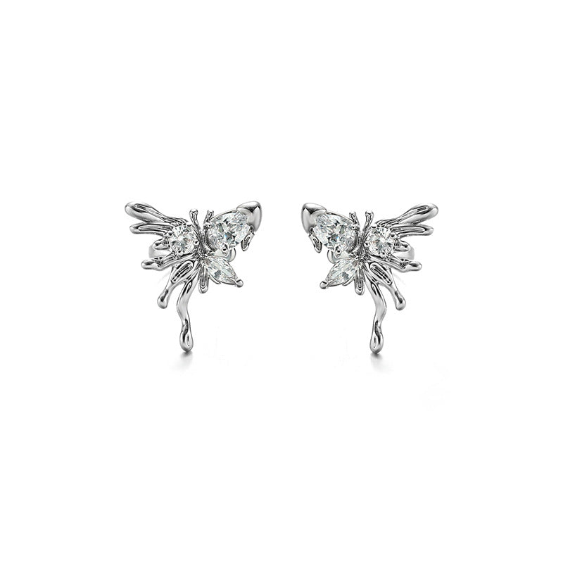 Girls Cute Silver Rhinestone Butterfly Ear Cuff