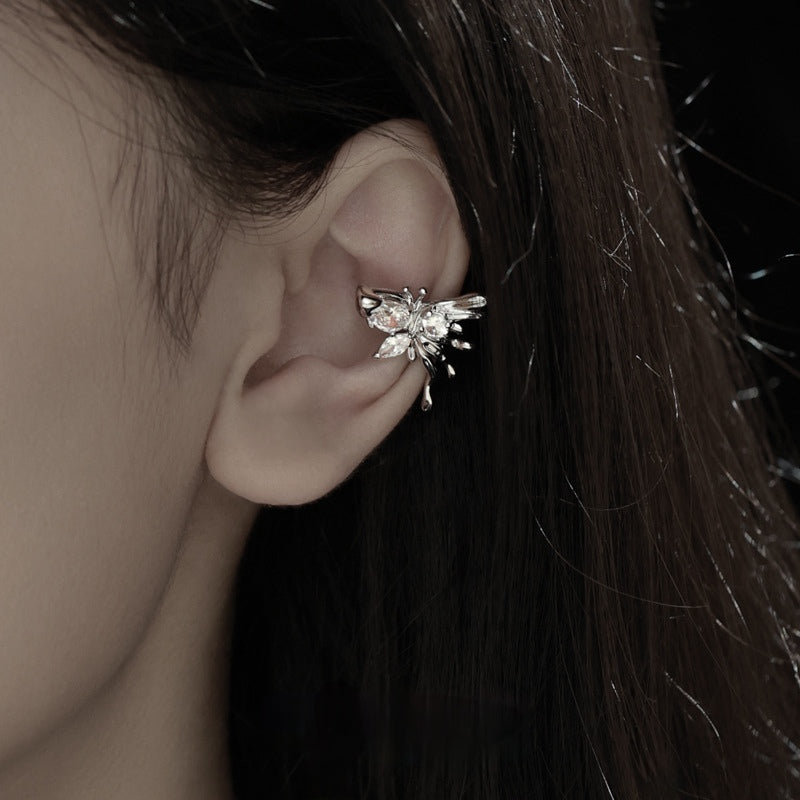 Girls Cute Silver Rhinestone Butterfly Ear Cuff