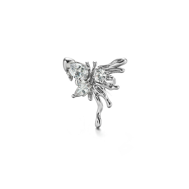 Girls Cute Silver Rhinestone Butterfly Ear Cuff