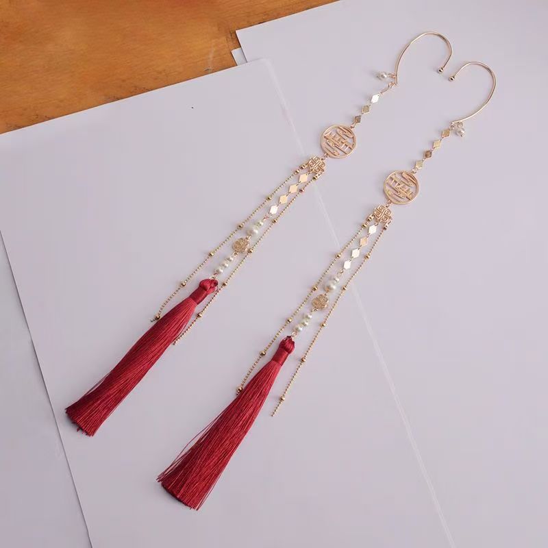 Xie Lian & Hua Cheng Pearl  Designer Long Tassel Ear Cuff (A pair)