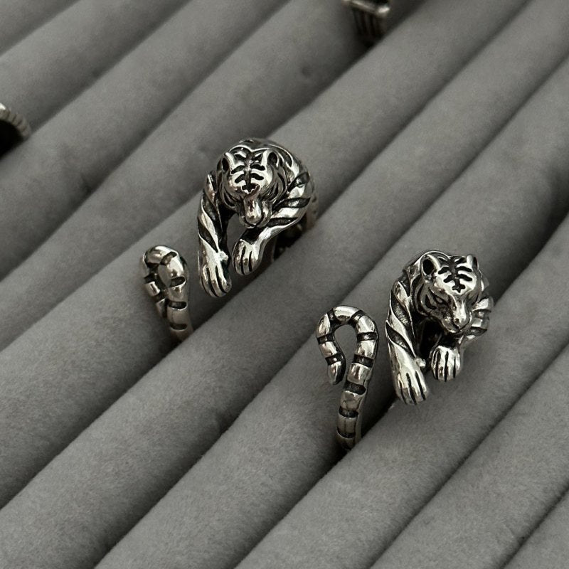 Unisex Silver Cute Little Tiger Open Ring