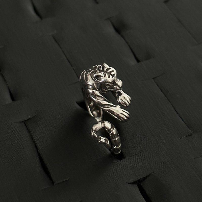 Unisex Silver Cute Little Tiger Open Ring