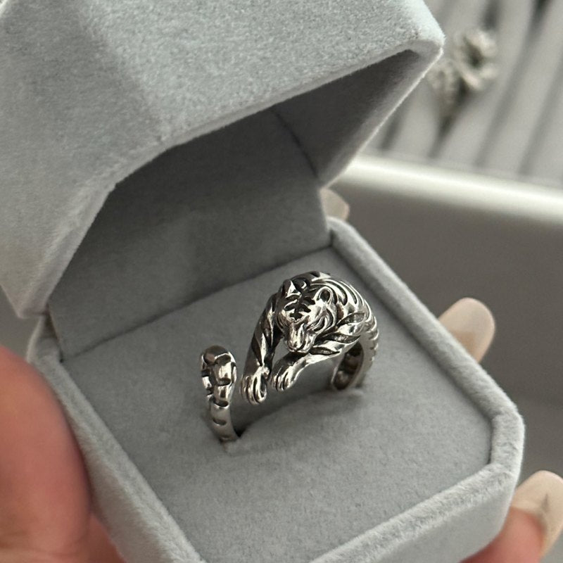 Unisex Silver Cute Little Tiger Open Ring