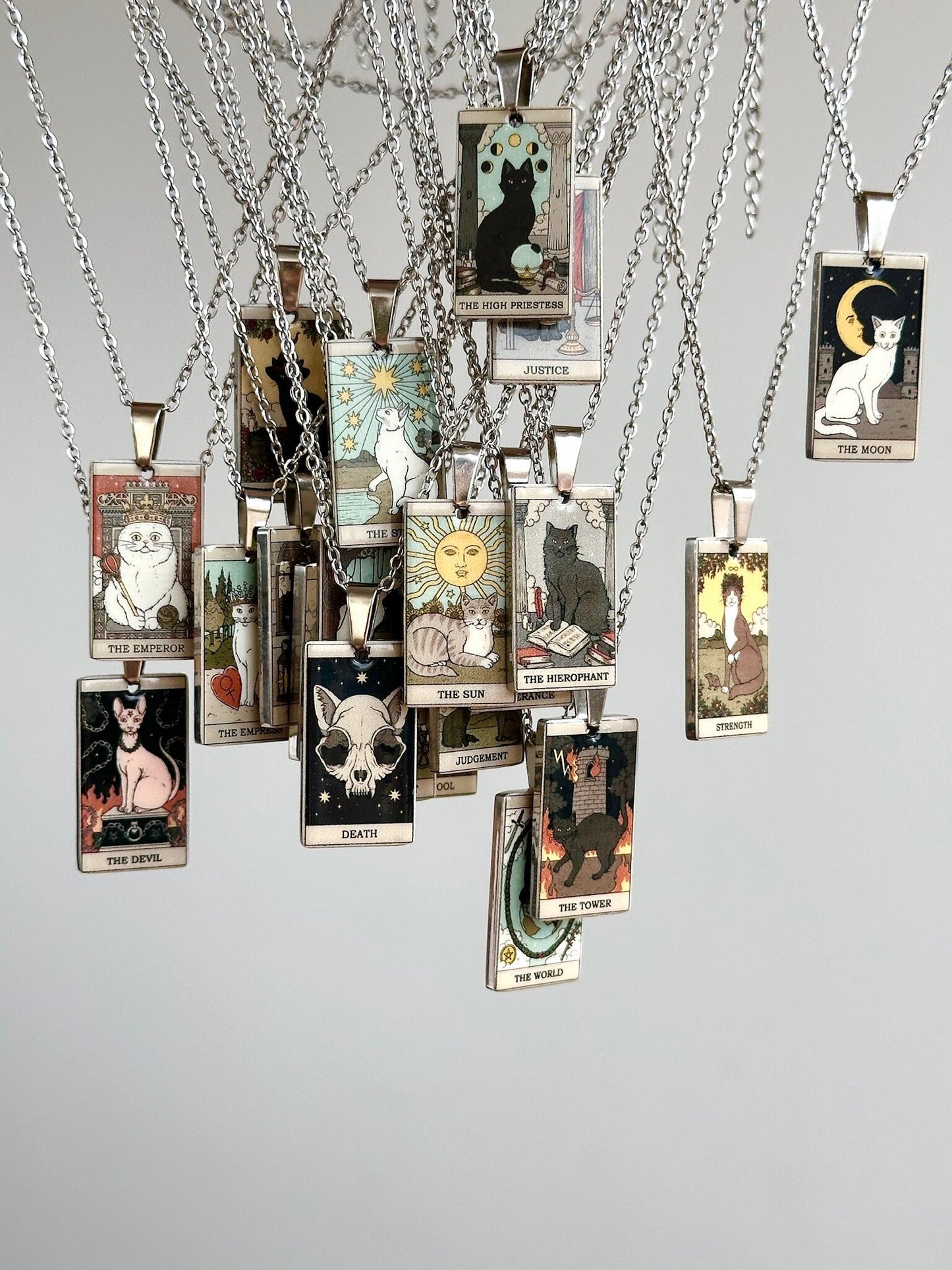 Vintage Cat Major Arcana Tarot Card Necklace