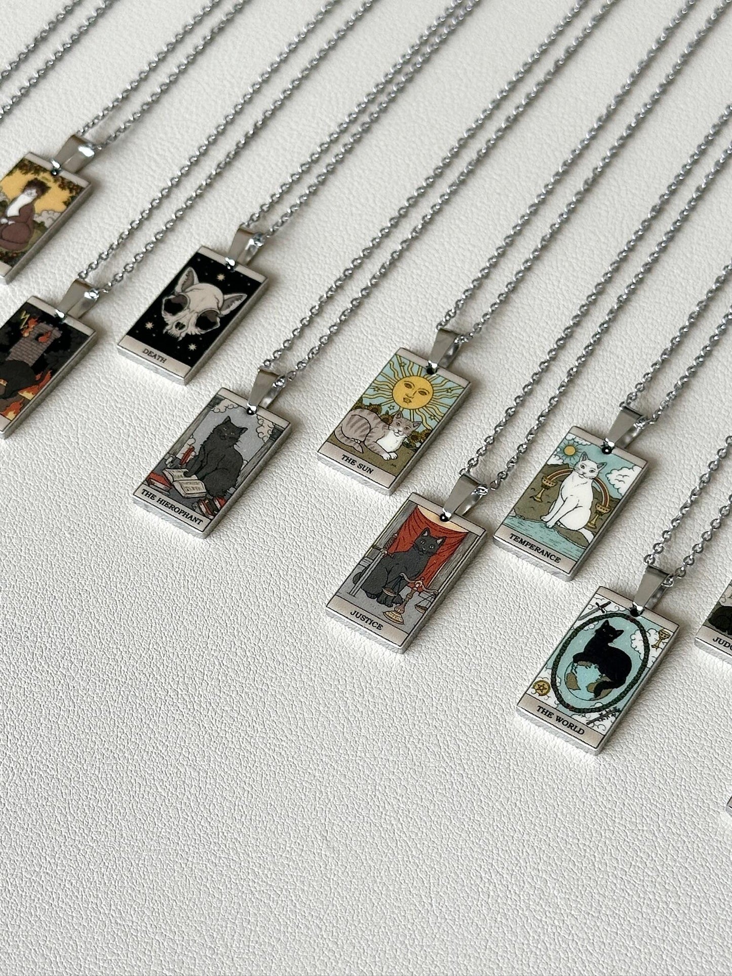 Vintage Cat Major Arcana Tarot Card Necklace