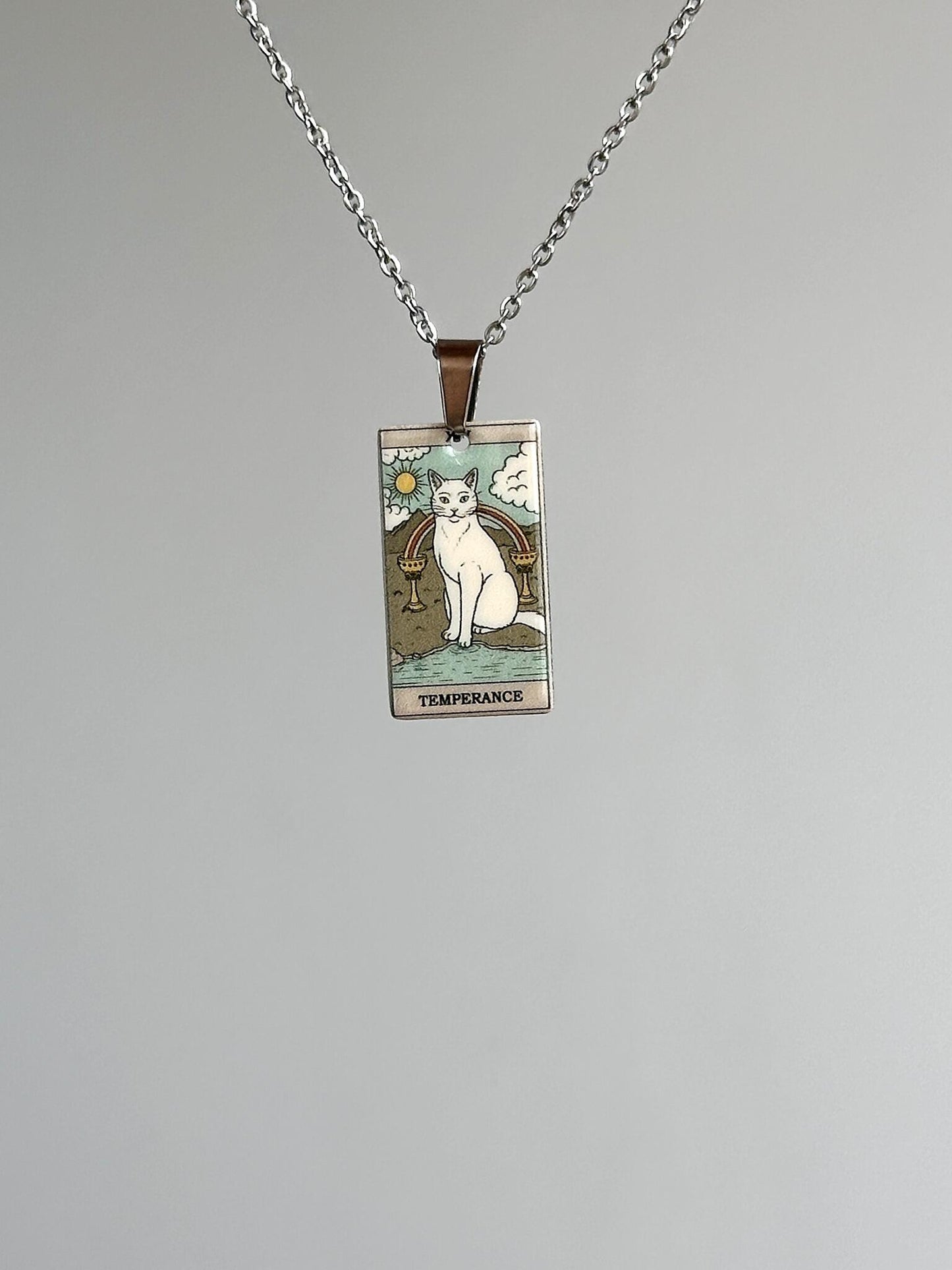 Vintage Cat Major Arcana Tarot Card Necklace