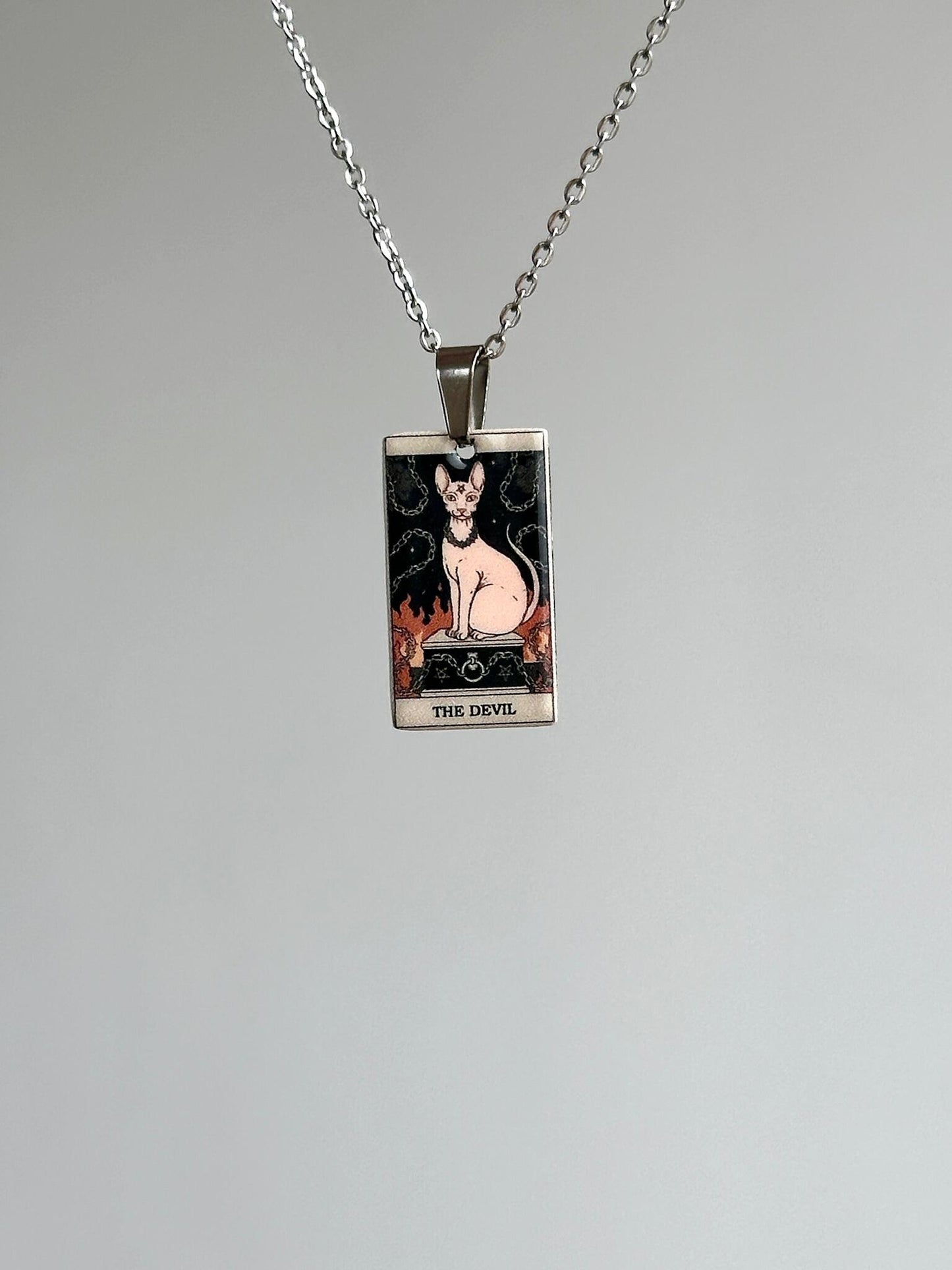 Vintage Cat Major Arcana Tarot Card Necklace