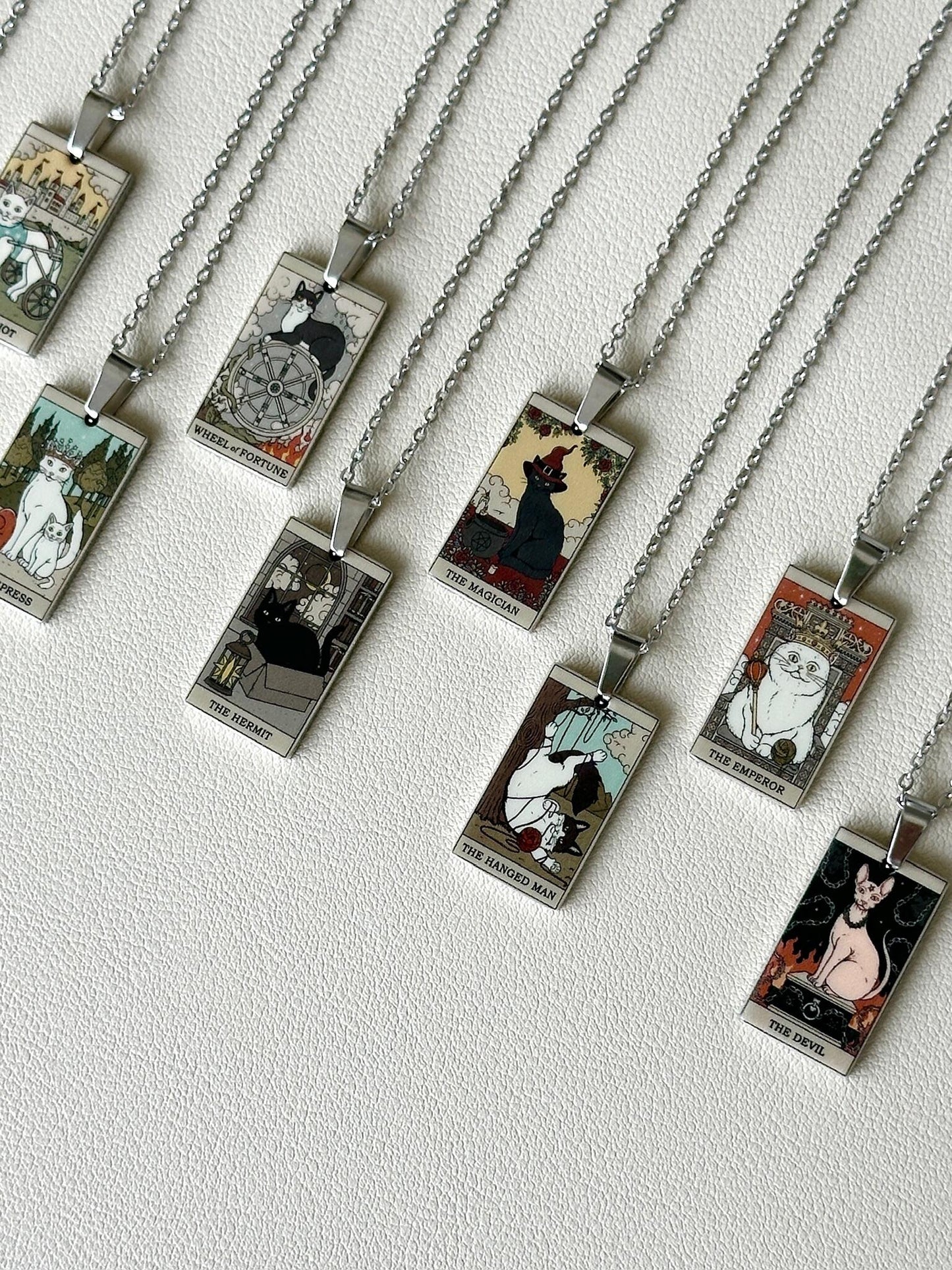 Vintage Cat Major Arcana Tarot Card Necklace