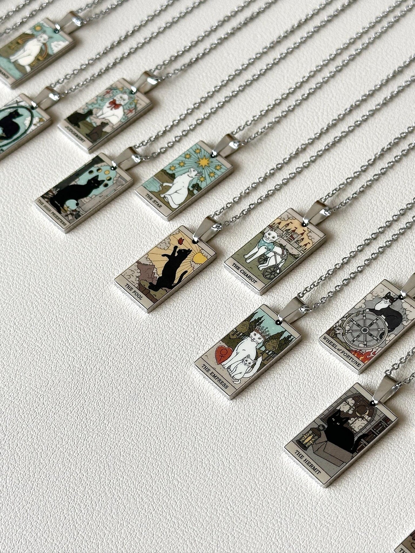 Vintage Cat Major Arcana Tarot Card Necklace