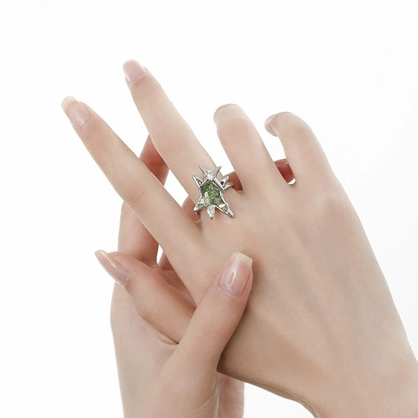 Designer Chic Green Star Adjustable Ring