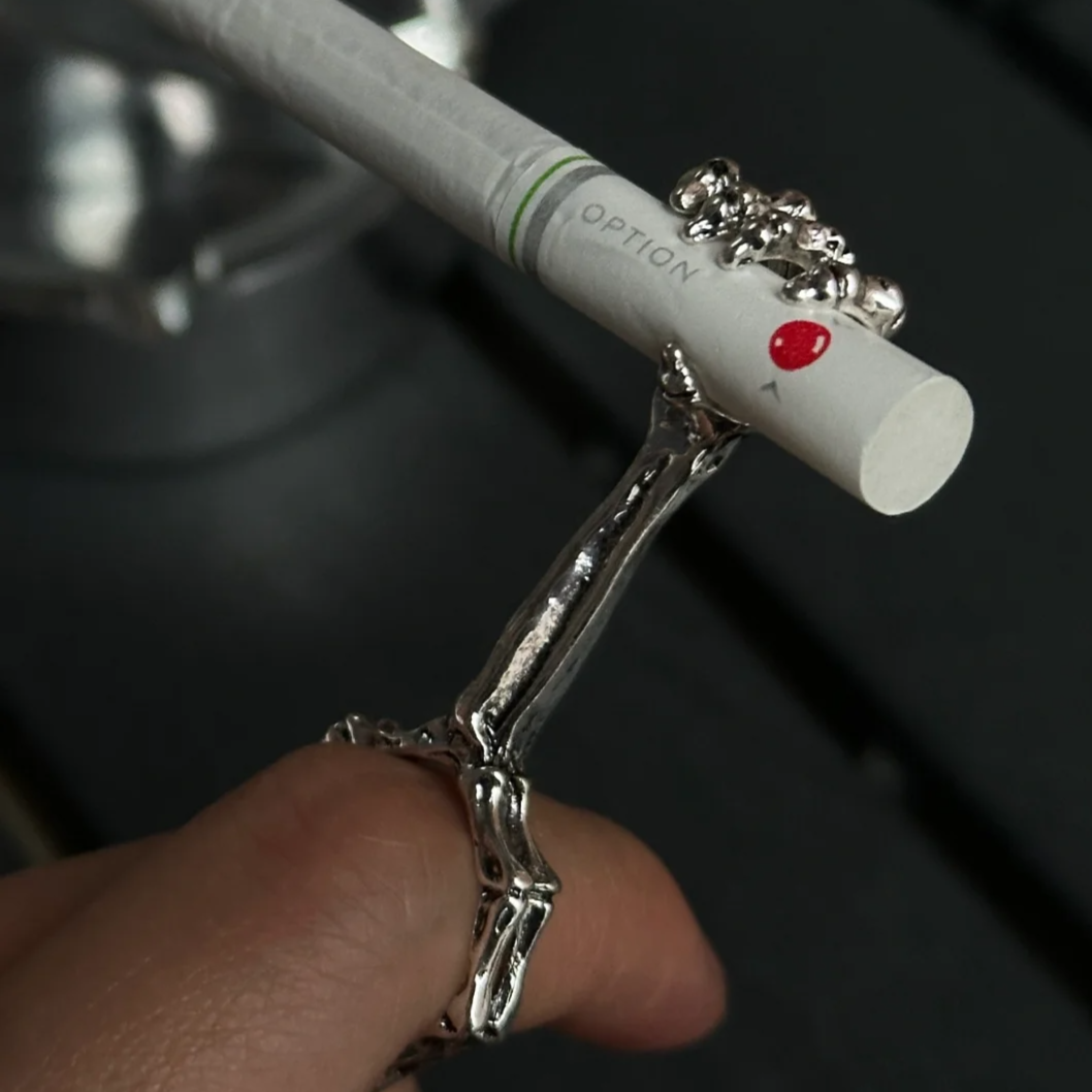 Designer Skeleton Hands Cigarette Holding Ring