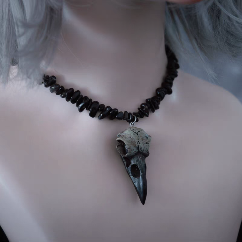 Mystic Raven Black Beads Necklace